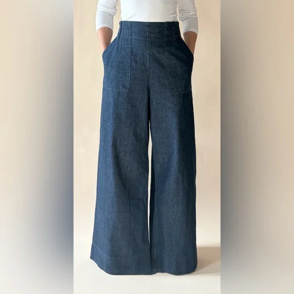 Wide-Leg Elastic Waist Denim Pants - Picture 2 of 3